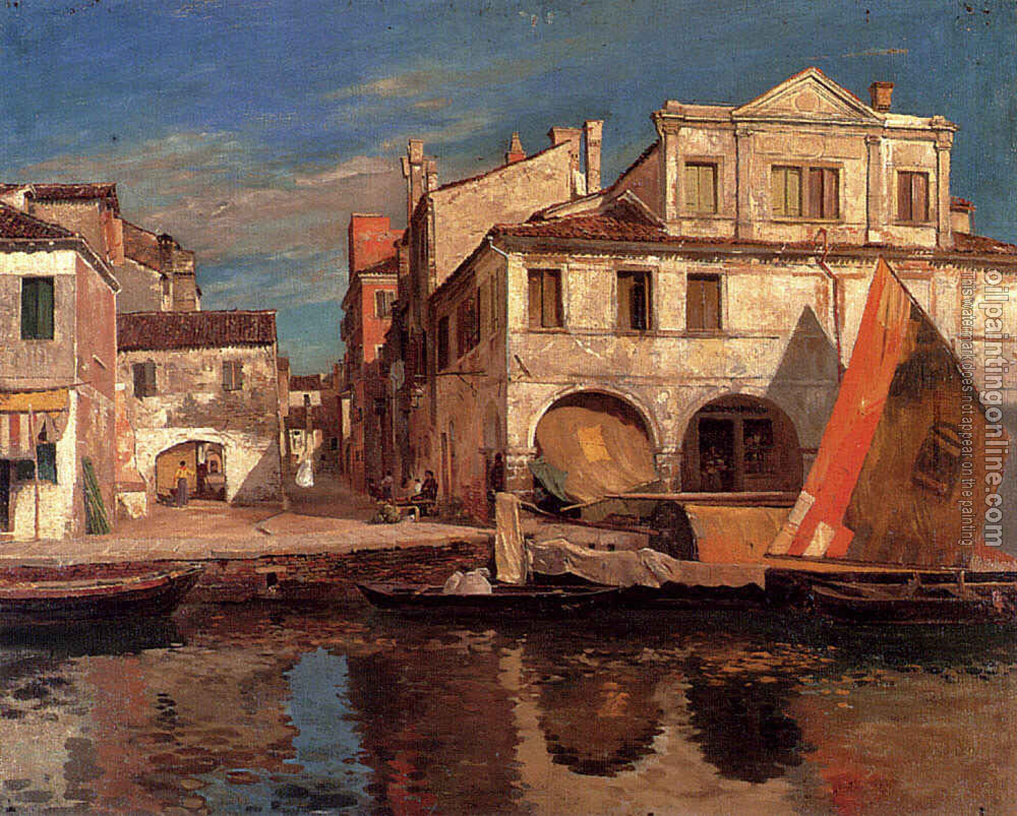 Bauernfiend, Gustav - Gustav Bauernfeind, Canal Scene in Chioggia with Bragozzo